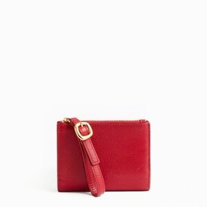 Leather Bifold Wallet Wristlet - bright ember